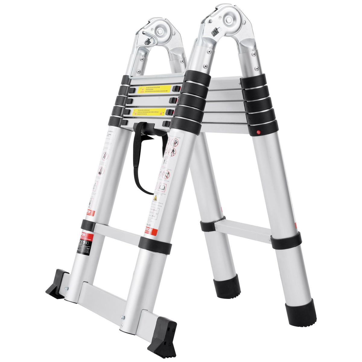 Telescopic Extension Ladder, 3.8 m, A-Frame with Stabiliser Bar, Suitable for Campers, 170 kg Load Capacity