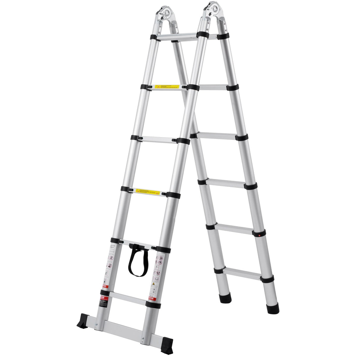 Telescopic Extension Ladder, 3.8 m, A-Frame with Stabiliser Bar, Suitable for Campers, 170 kg Load Capacity