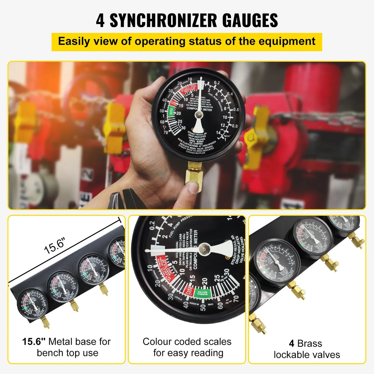 VEVOR Fuel Vacuum Carburettor Synchronisation Gauge Kit with Manometers and Rubber Hoses