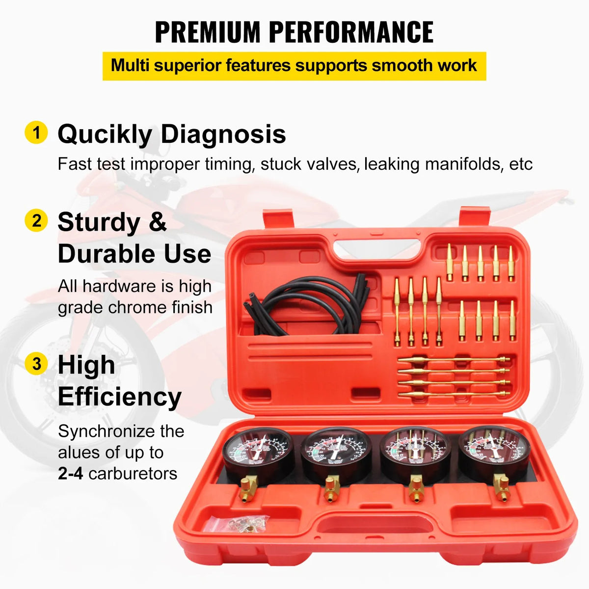 VEVOR Fuel Vacuum Carburettor Synchronisation Gauge Kit with Manometers and Rubber Hoses