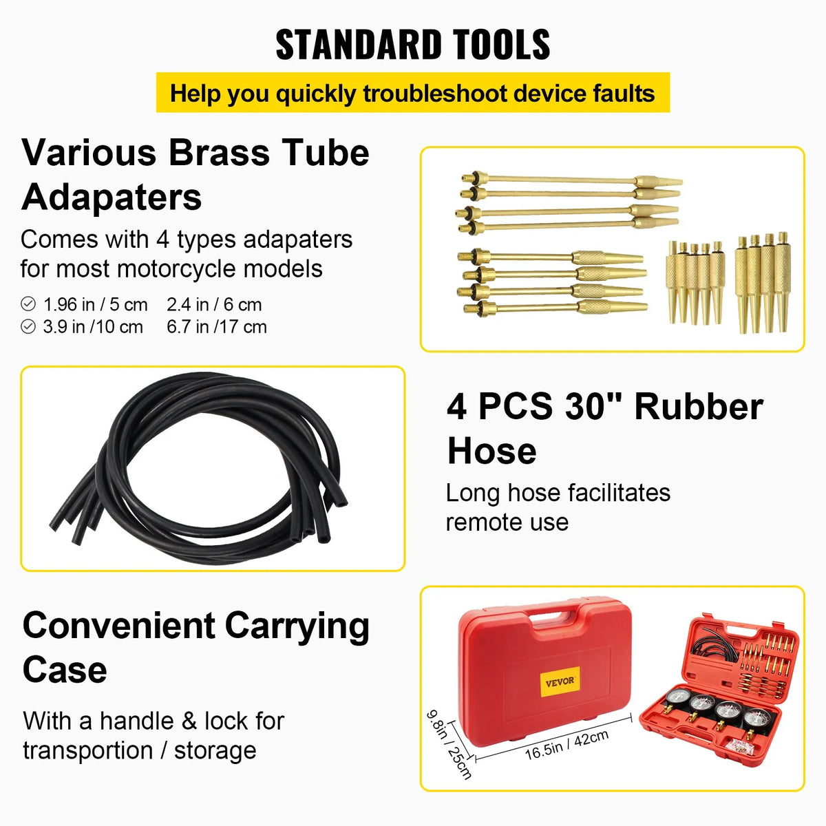 VEVOR Fuel Vacuum Carburettor Synchronisation Gauge Kit with Manometers and Rubber Hoses