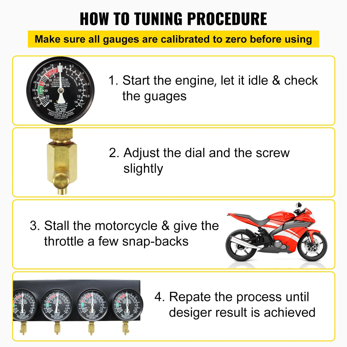 VEVOR Fuel Vacuum Carburettor Synchronisation Gauge Kit with Manometers and Rubber Hoses
