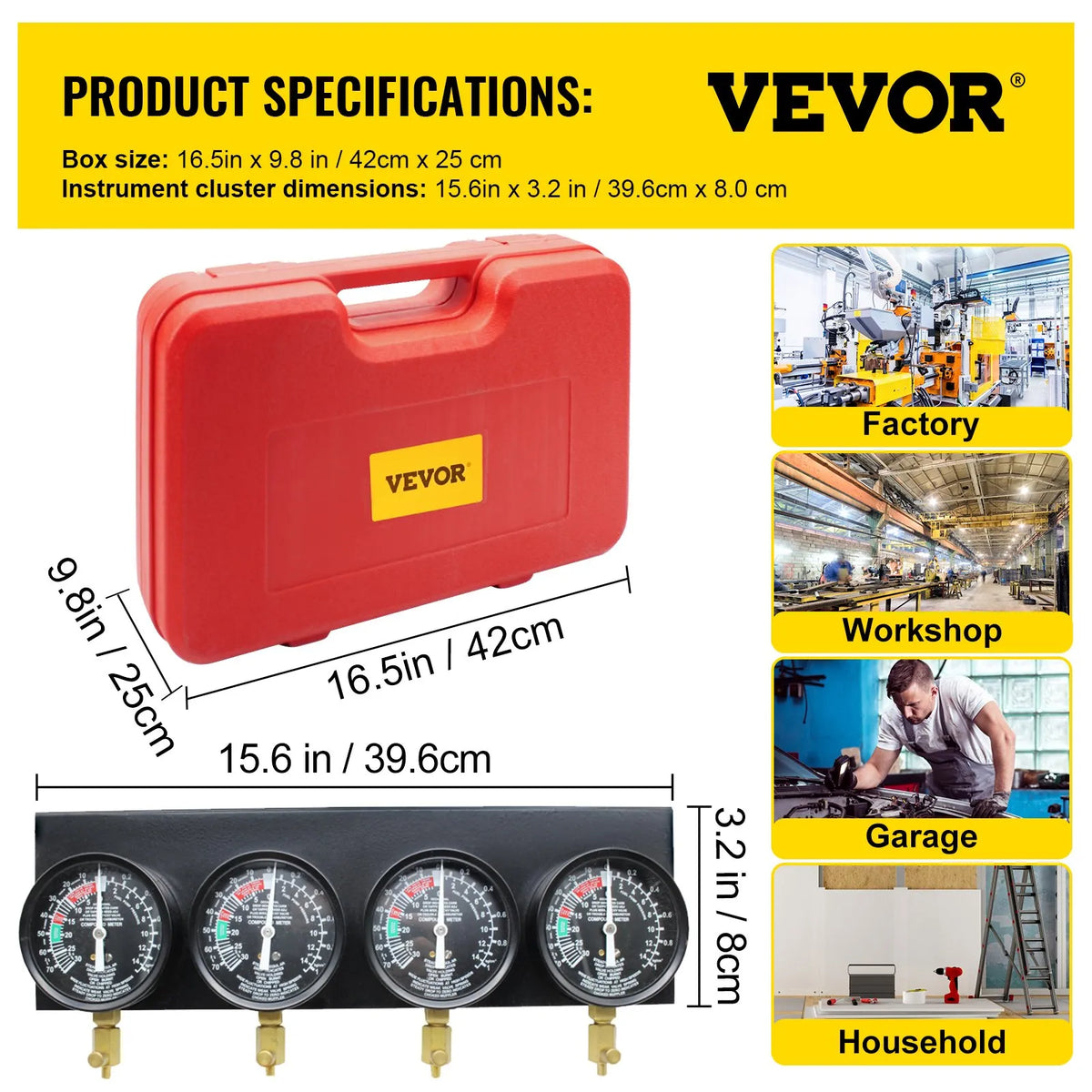 VEVOR Fuel Vacuum Carburettor Synchronisation Gauge Kit with Manometers and Rubber Hoses