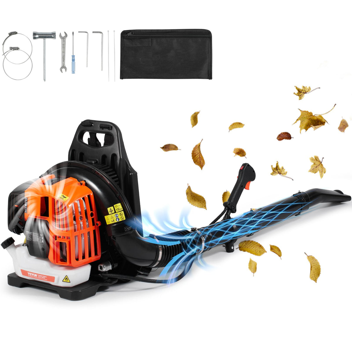 VEVOR Backpack Petrol Leaf Blower 52 cm³, 2-Stroke, 815 m³/h, 282 km/h
