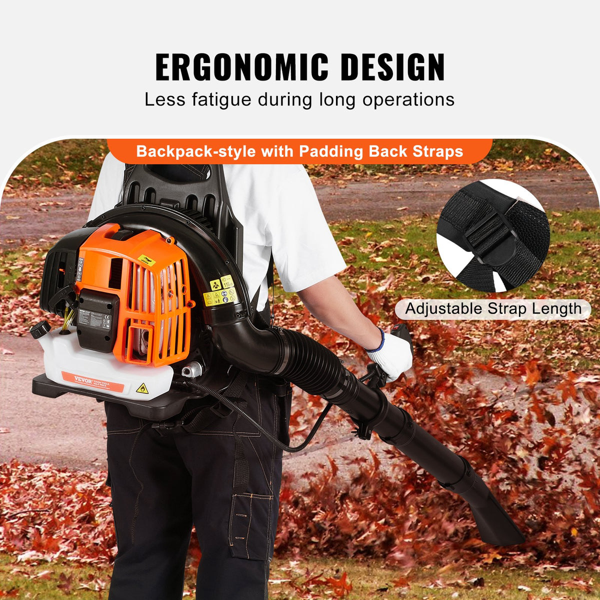 VEVOR Backpack Petrol Leaf Blower 52 cm³, 2-Stroke, 815 m³/h, 282 km/h