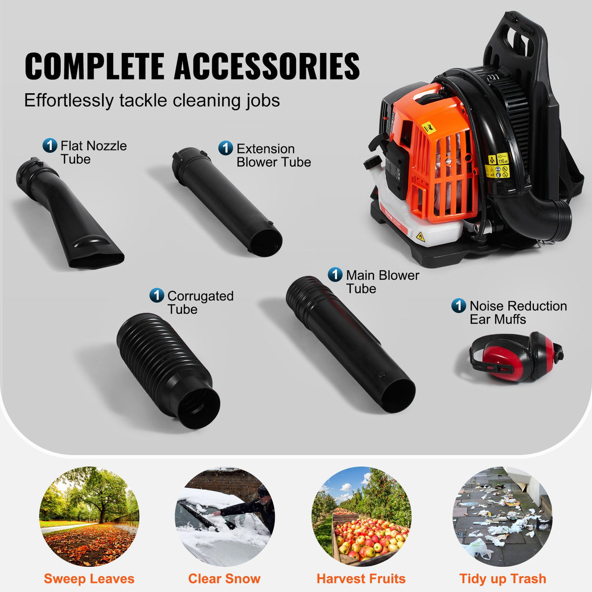 VEVOR Backpack Petrol Leaf Blower 52 cm³, 2-Stroke, 815 m³/h, 282 km/h