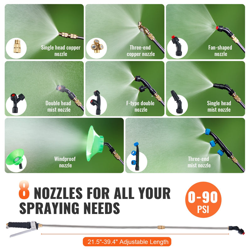 VEVOR ar akumulatoru darbināms 15 L izsmidzinātājs, 0-90 PSI, regulējams spiediens