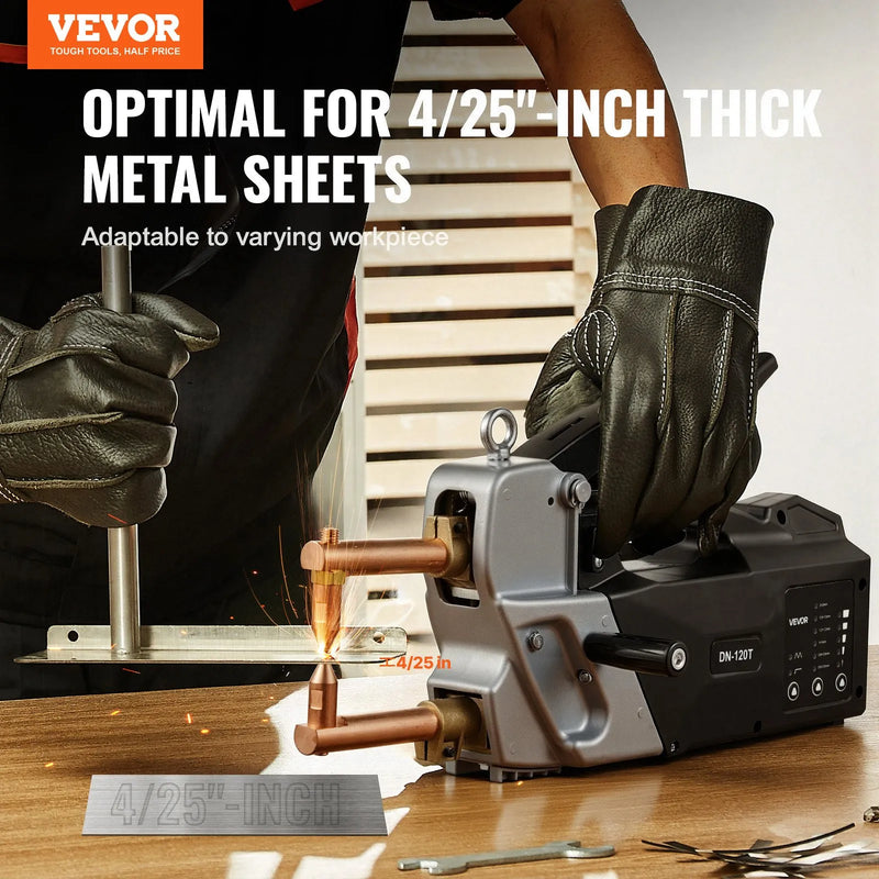 VEVOR pārnēsājams punktmetinātājs, 4 mm biezuma metināšanas mašīna ar 8,1 kVA ieejas jaudu, 4200 A elektriska metāla loksnes metināšanas iekārta ar rokas metināšanas padomiem.