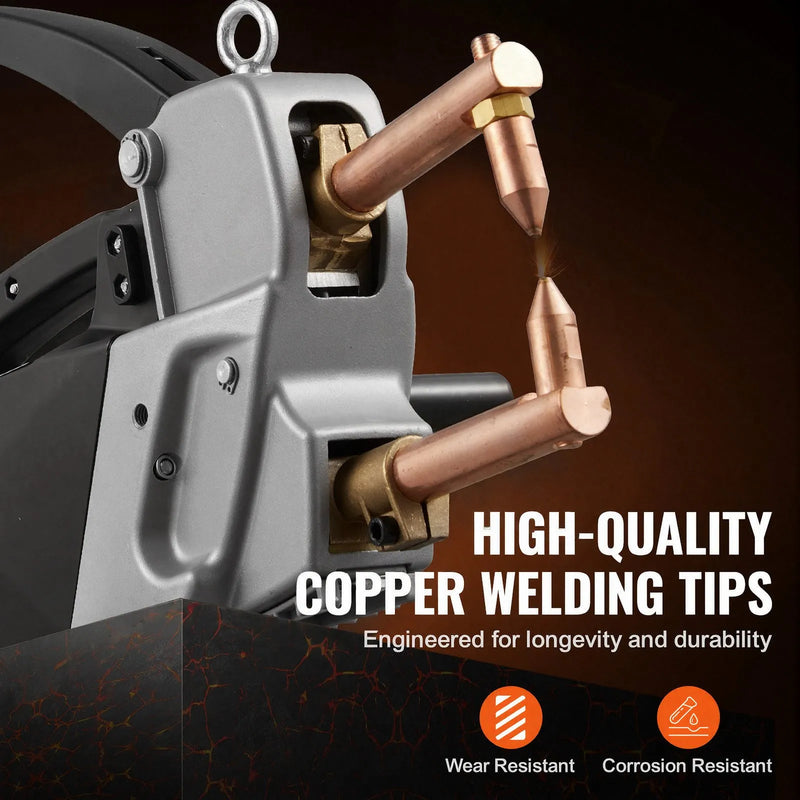 VEVOR pārnēsājams punktmetinātājs, 4 mm biezuma metināšanas mašīna ar 8,1 kVA ieejas jaudu, 4200 A elektriska metāla loksnes metināšanas iekārta ar rokas metināšanas padomiem.