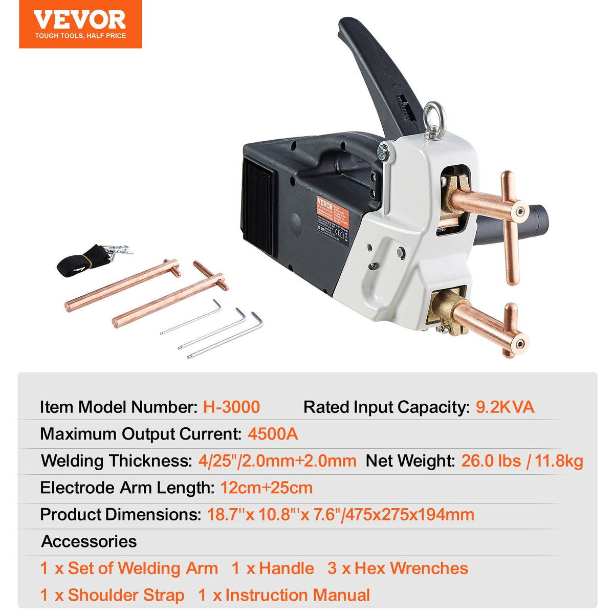 VEVOR Portable Spot Welder 9.2 kVA for Sheet Steel, Stainless Steel and Aluminium