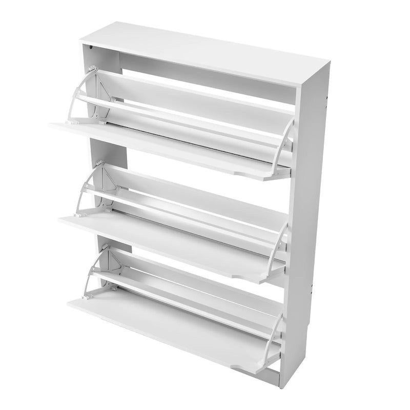 VEVOR apavu skapis ar 3 atveramām atvilktnēm, moderns brīvi stāvošs apavu uzglabāšanas skapis ar pretapgāšanās stiprinājumu, piemērots priekšnamam, gaitenim, guļamistabai, viesistabai un garderobei, balts