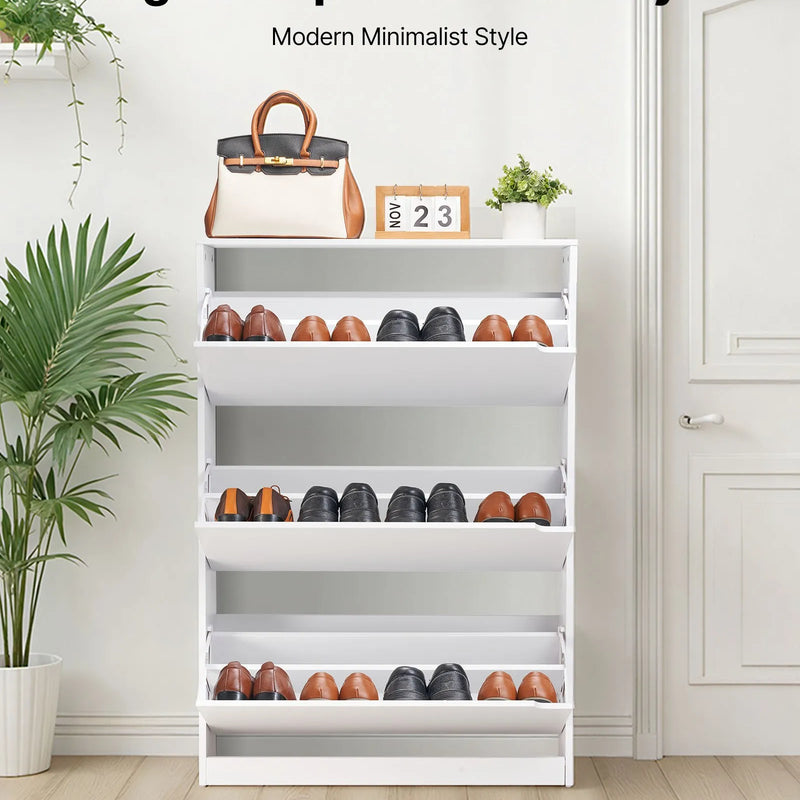 VEVOR apavu skapis ar 3 atveramām atvilktnēm, moderns brīvi stāvošs apavu uzglabāšanas skapis ar pretapgāšanās stiprinājumu, piemērots priekšnamam, gaitenim, guļamistabai, viesistabai un garderobei, balts