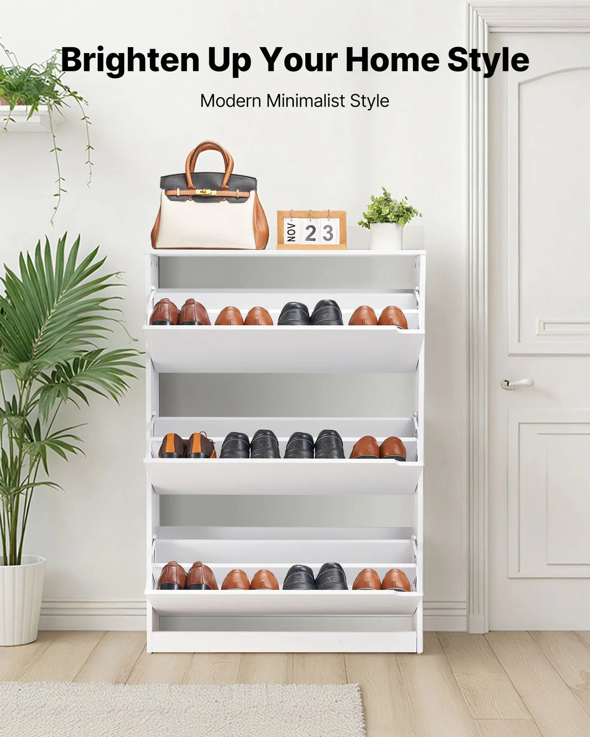 VEVOR Shoe Cabinet with 3 Drawers, Modern Freestanding Shoe Storage Cabinet with Anti-Tip Bracket, Suitable for Entryway, Hallway, Bedroom, Living Room and Wardrobe, White