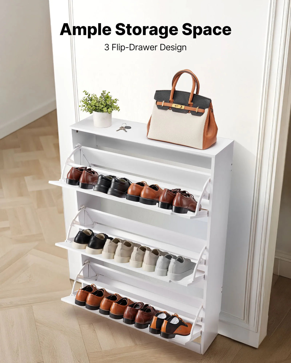 VEVOR Shoe Cabinet with 3 Drawers, Modern Freestanding Shoe Storage Cabinet with Anti-Tip Bracket, Suitable for Entryway, Hallway, Bedroom, Living Room and Wardrobe, White