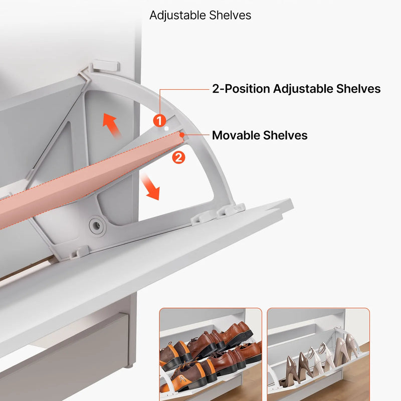VEVOR apavu skapis ar 3 atveramām atvilktnēm, moderns brīvi stāvošs apavu uzglabāšanas skapis ar pretapgāšanās stiprinājumu, piemērots priekšnamam, gaitenim, guļamistabai, viesistabai un garderobei, balts
