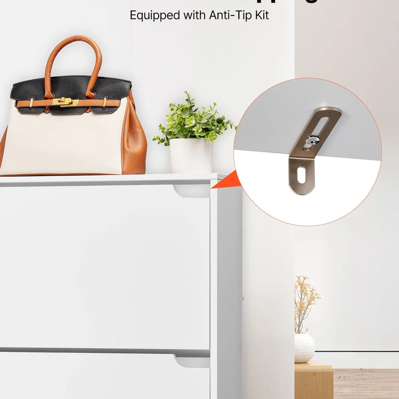 VEVOR apavu skapis ar 3 atveramām atvilktnēm, moderns brīvi stāvošs apavu uzglabāšanas skapis ar pretapgāšanās stiprinājumu, piemērots priekšnamam, gaitenim, guļamistabai, viesistabai un garderobei, balts