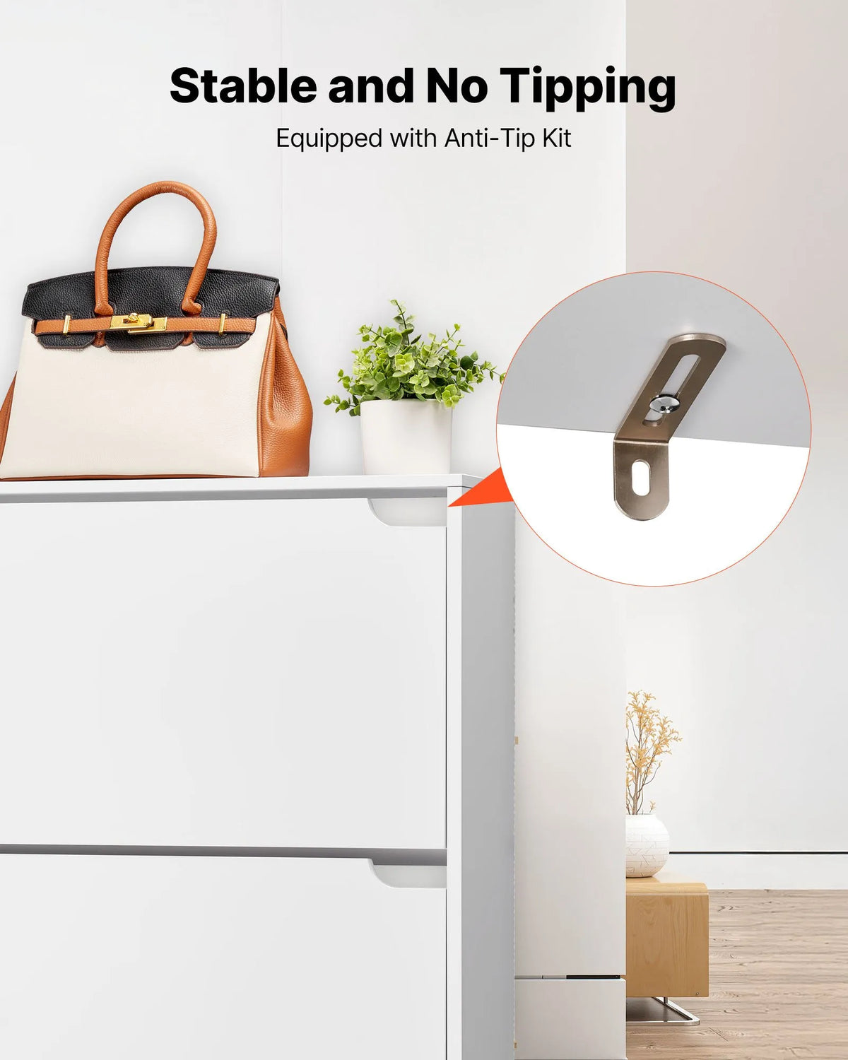 VEVOR Shoe Cabinet with 3 Drawers, Modern Freestanding Shoe Storage Cabinet with Anti-Tip Bracket, Suitable for Entryway, Hallway, Bedroom, Living Room and Wardrobe, White