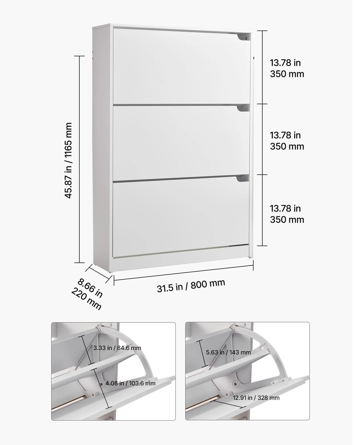 VEVOR Shoe Cabinet with 3 Drawers, Modern Freestanding Shoe Storage Cabinet with Anti-Tip Bracket, Suitable for Entryway, Hallway, Bedroom, Living Room and Wardrobe, White