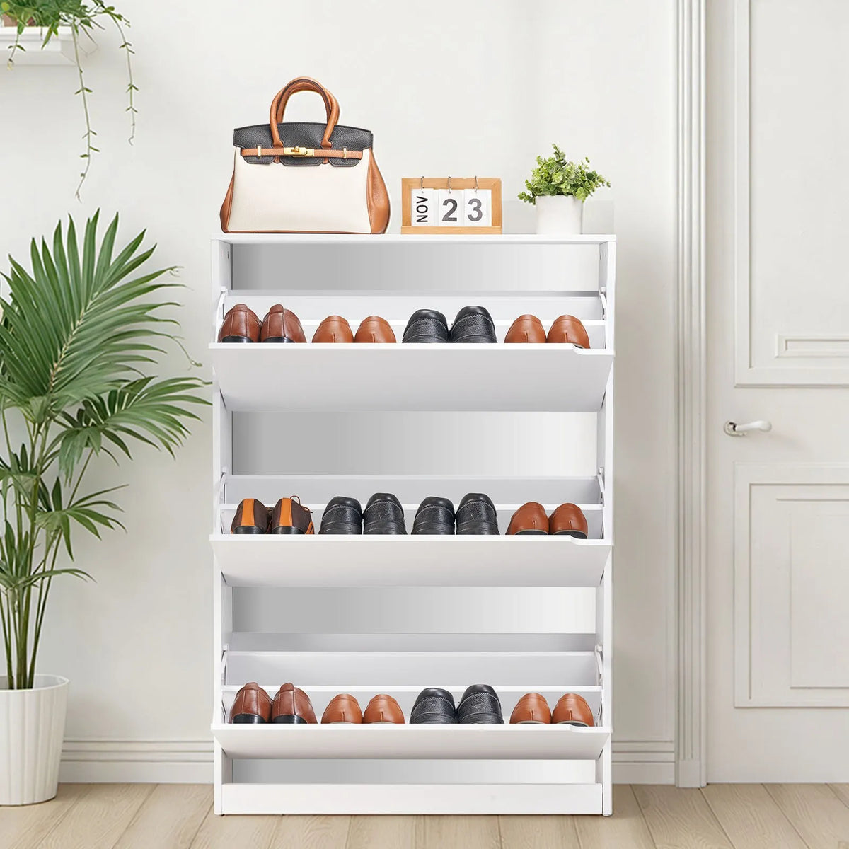 VEVOR Shoe Cabinet with 3 Drawers, Modern Freestanding Shoe Storage Cabinet with Anti-Tip Bracket, Suitable for Entryway, Hallway, Bedroom, Living Room and Wardrobe, White