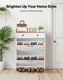 VEVOR apavu skapis ar 2 atveramām atvilktnēm, brīvi stāvošs lauku stila apavu uzglabāšanas skapis ar apgāšanās novēršanas mehānismu, piemērots priekšnamam, gaitenim, guļamistabai un viesistabai, balts