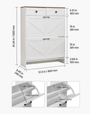 VEVOR apavu skapis ar 2 atveramām atvilktnēm, brīvi stāvošs lauku stila apavu uzglabāšanas skapis ar apgāšanās novēršanas mehānismu, piemērots priekšnamam, gaitenim, guļamistabai un viesistabai, balts