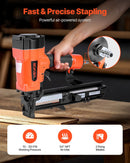 VEVOR pneimatiskā skavu pistole, 16 G (1,6 mm) skavas ar 26,4 mm platu galvu, garums 16-38 mm, darba spiediens 4,8-8,3 bar, divi šaušanas režīmi, piemērota jumtu klāšanai, sienu apšuvumam, žogiem un grīdu pamatnei