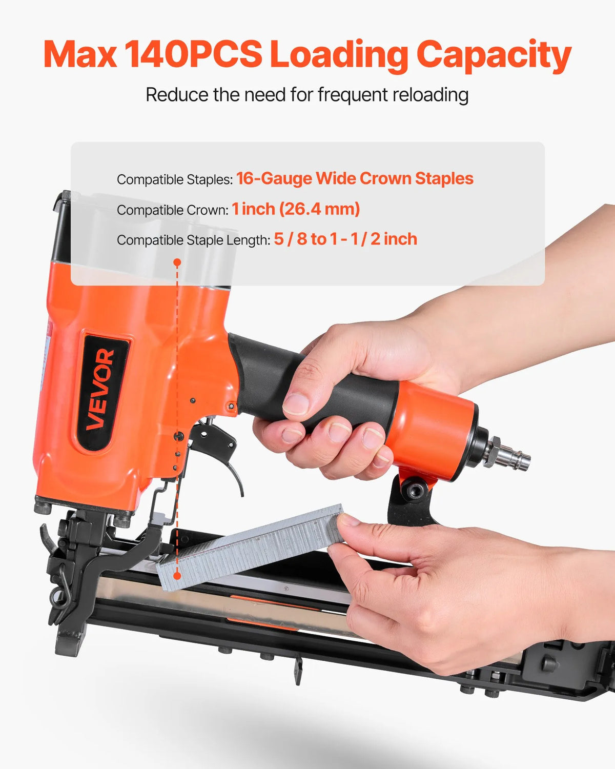 VEVOR Pneumatic Staple Gun 16G Wide Staples 26.4 mm, 16–38 mm, 4.8–8.3 bar, for Roofing and Cladding