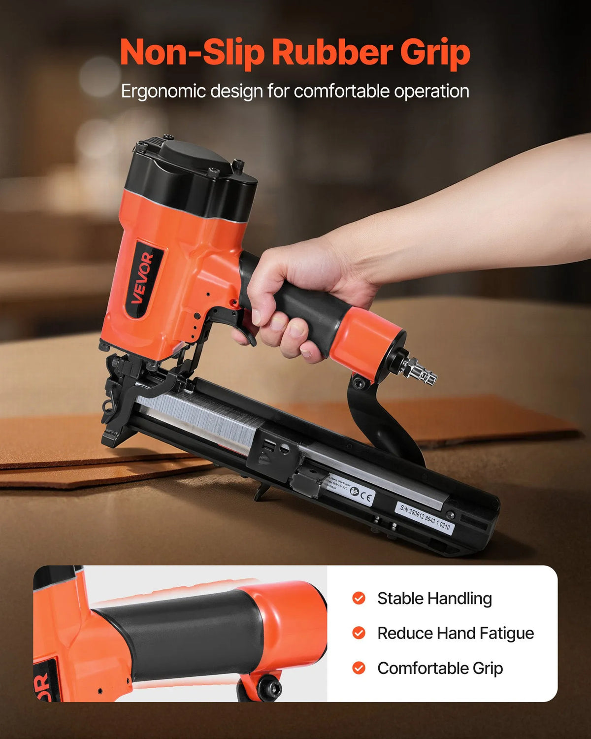 VEVOR Pneumatic Staple Gun 16G Wide Staples 26.4 mm, 16–38 mm, 4.8–8.3 bar, for Roofing and Cladding