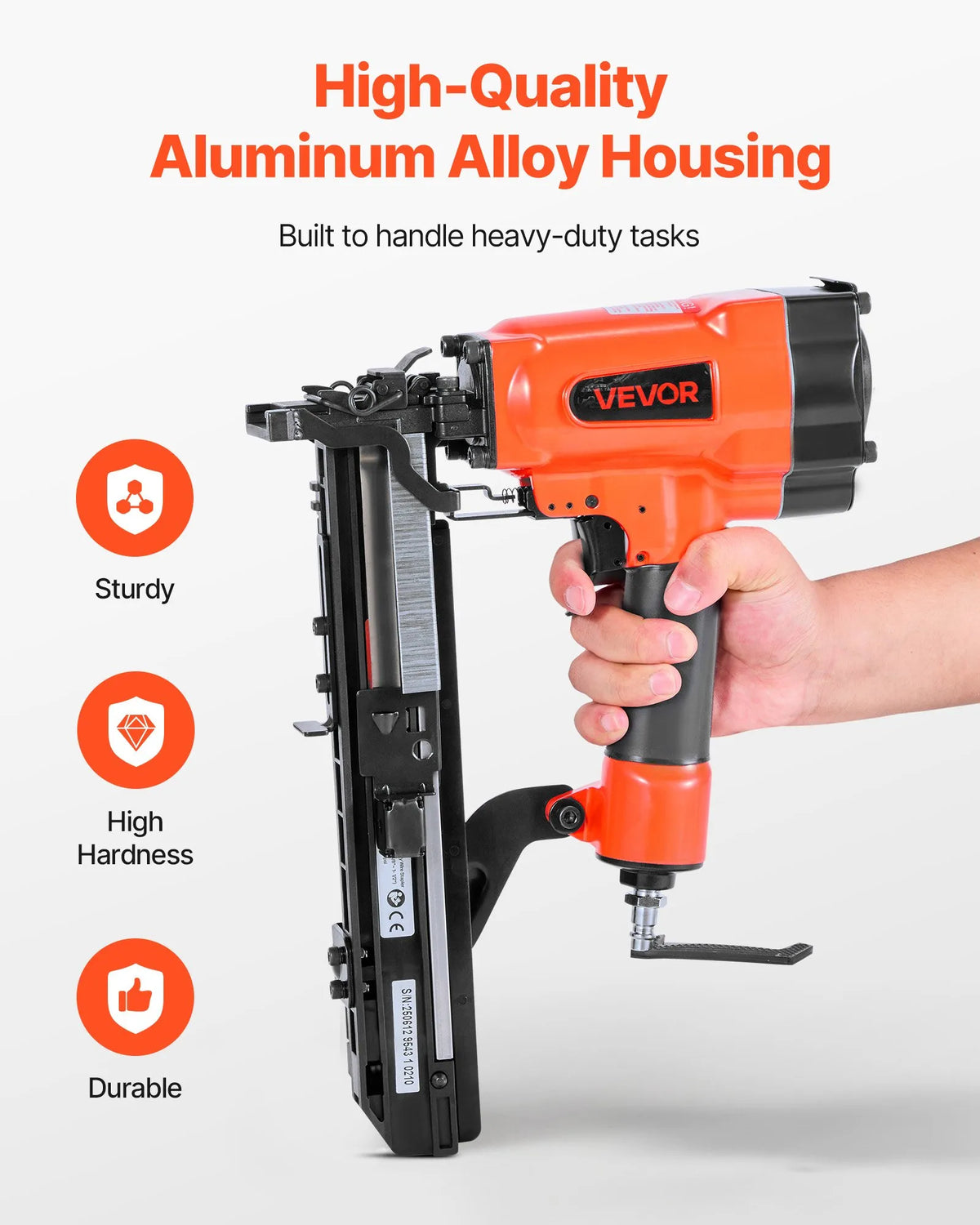 VEVOR Pneumatic Staple Gun 16G Wide Staples 26.4 mm, 16–38 mm, 4.8–8.3 bar, for Roofing and Cladding