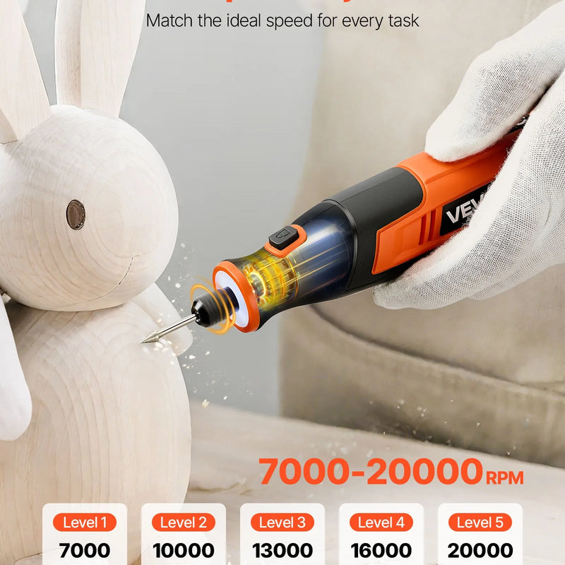VEVOR 73 daļu bezvadu DC 4 V mini rotācijas instruments ar 5 ātrumiem (7000–20000 apgr./min.) gravēšanai, slīpēšanai, pulēšanai, grebšanai, griešanai un rokdarbiem