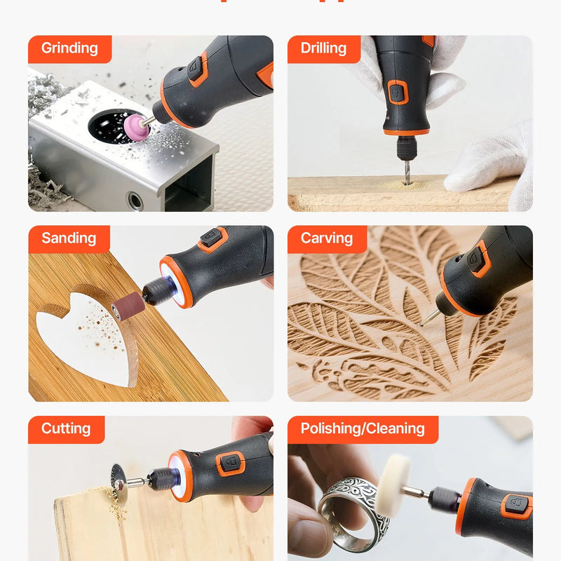 VEVOR 73 daļu bezvadu DC 4 V mini rotācijas instruments ar 5 ātrumiem (7000–20000 apgr./min.) gravēšanai, slīpēšanai, pulēšanai, grebšanai, griešanai un rokdarbiem