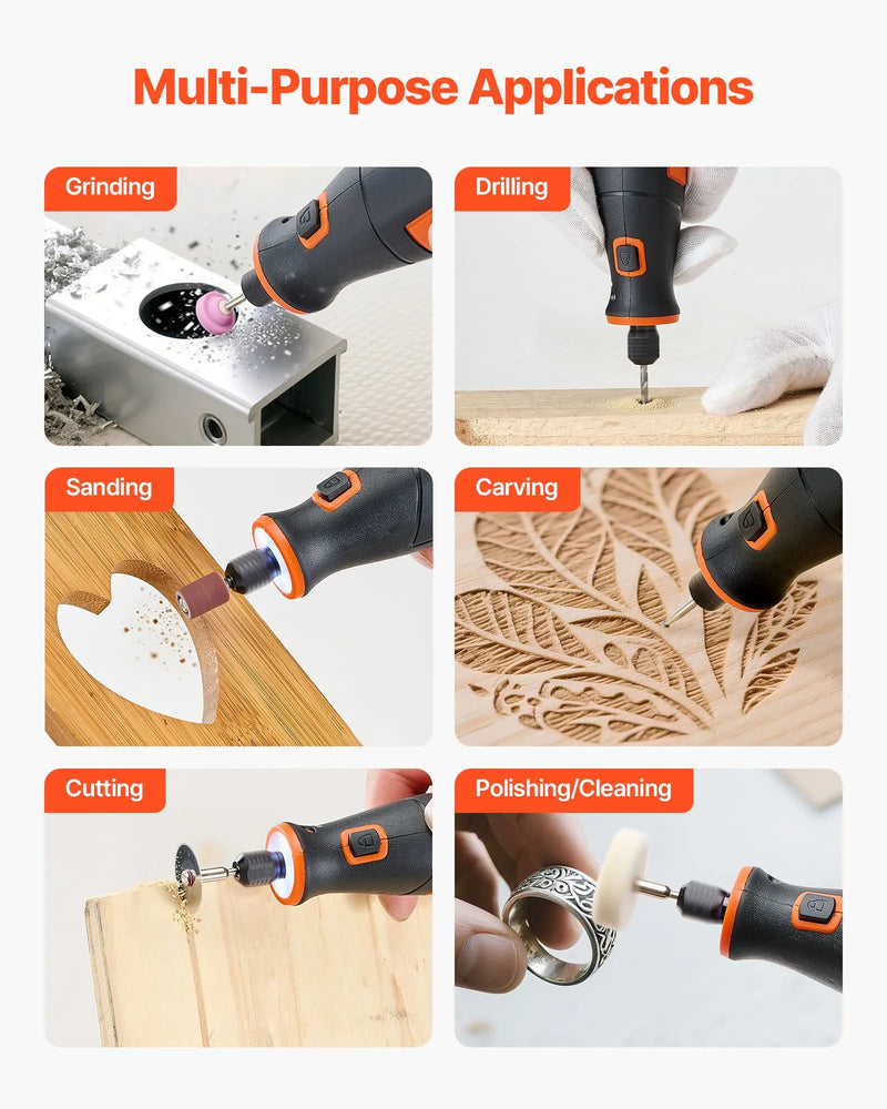 VEVOR 73 daļu bezvadu DC 4 V mini rotācijas instruments ar 5 ātrumiem (7000–20000 apgr./min.) gravēšanai, slīpēšanai, pulēšanai, grebšanai, griešanai un rokdarbiem