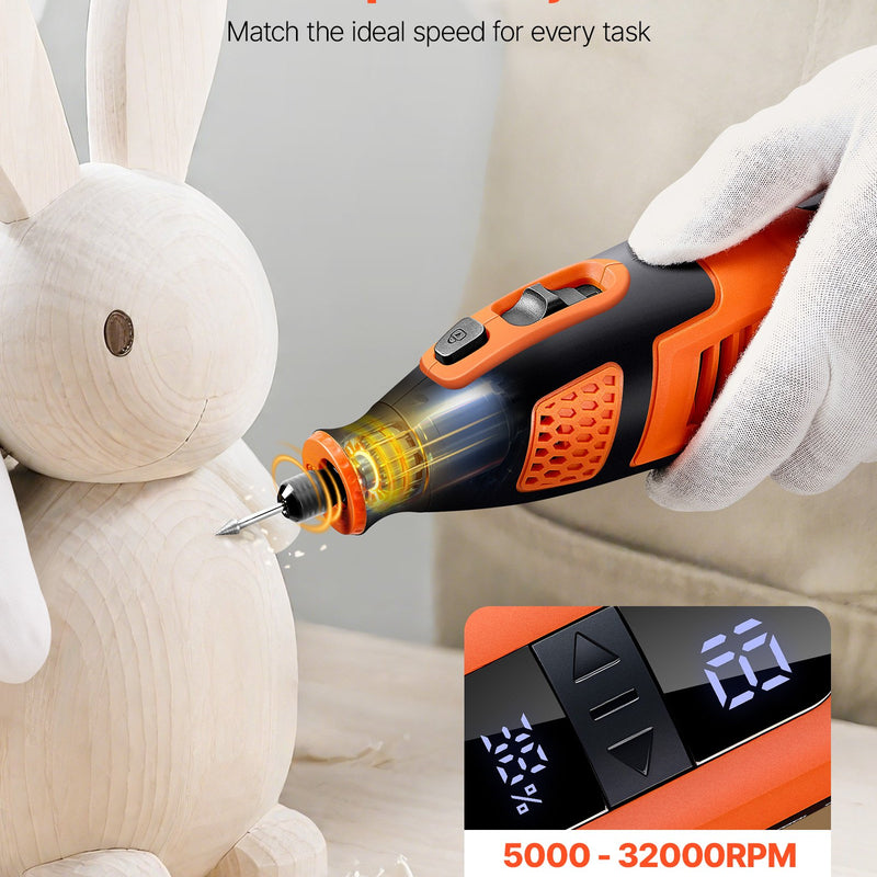 VEVOR 119 daļu bezvadu DC 12 V mini rotācijas instruments ar 28 ātrumiem (5000–32000 apgr./min.) gravēšanai, slīpēšanai, pulēšanai, grebšanai, griešanai un rokdarbiem