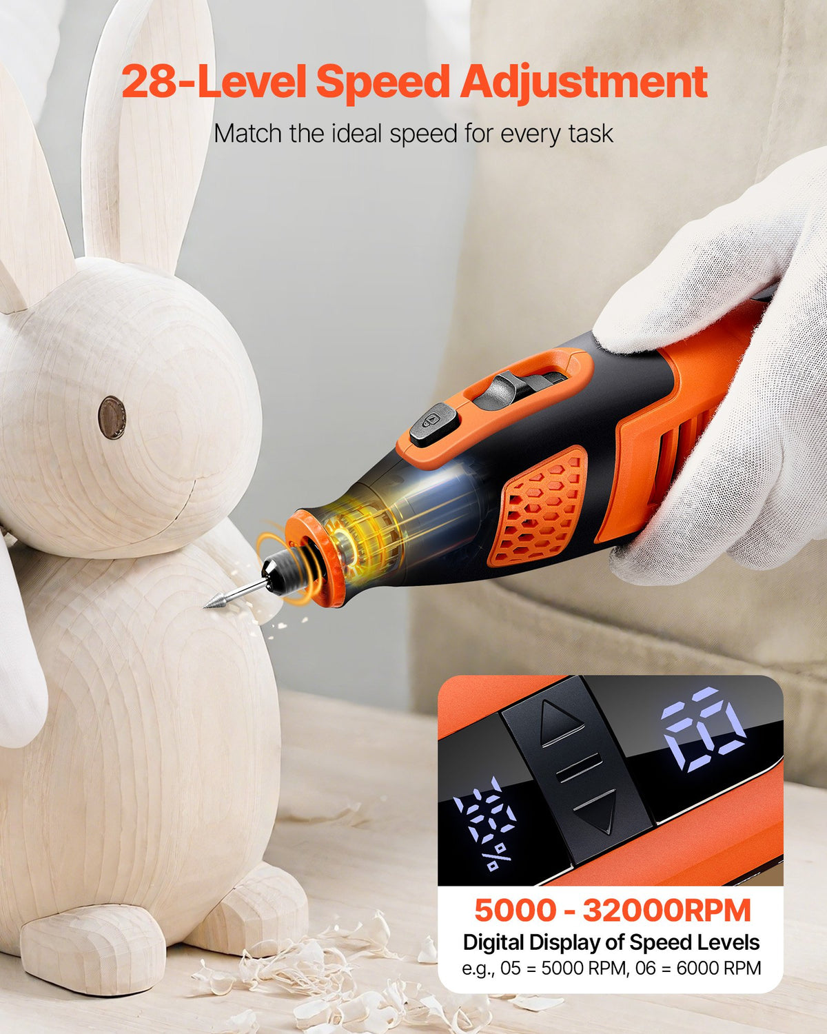 VEVOR 119-Piece Cordless DC 12V Mini Rotary Tool with 28 Speeds (5000–32000 RPM) for Engraving, Grinding, Polishing, Scraping, Cutting and Crafts