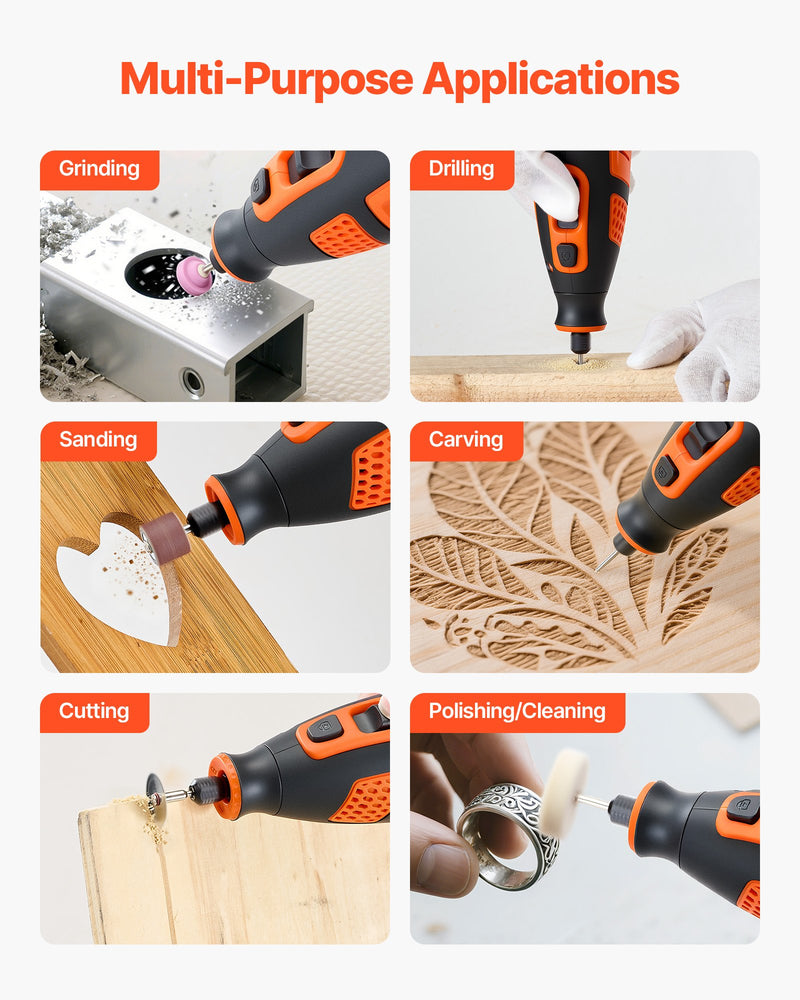 VEVOR 119 daļu bezvadu DC 12 V mini rotācijas instruments ar 28 ātrumiem (5000–32000 apgr./min.) gravēšanai, slīpēšanai, pulēšanai, grebšanai, griešanai un rokdarbiem