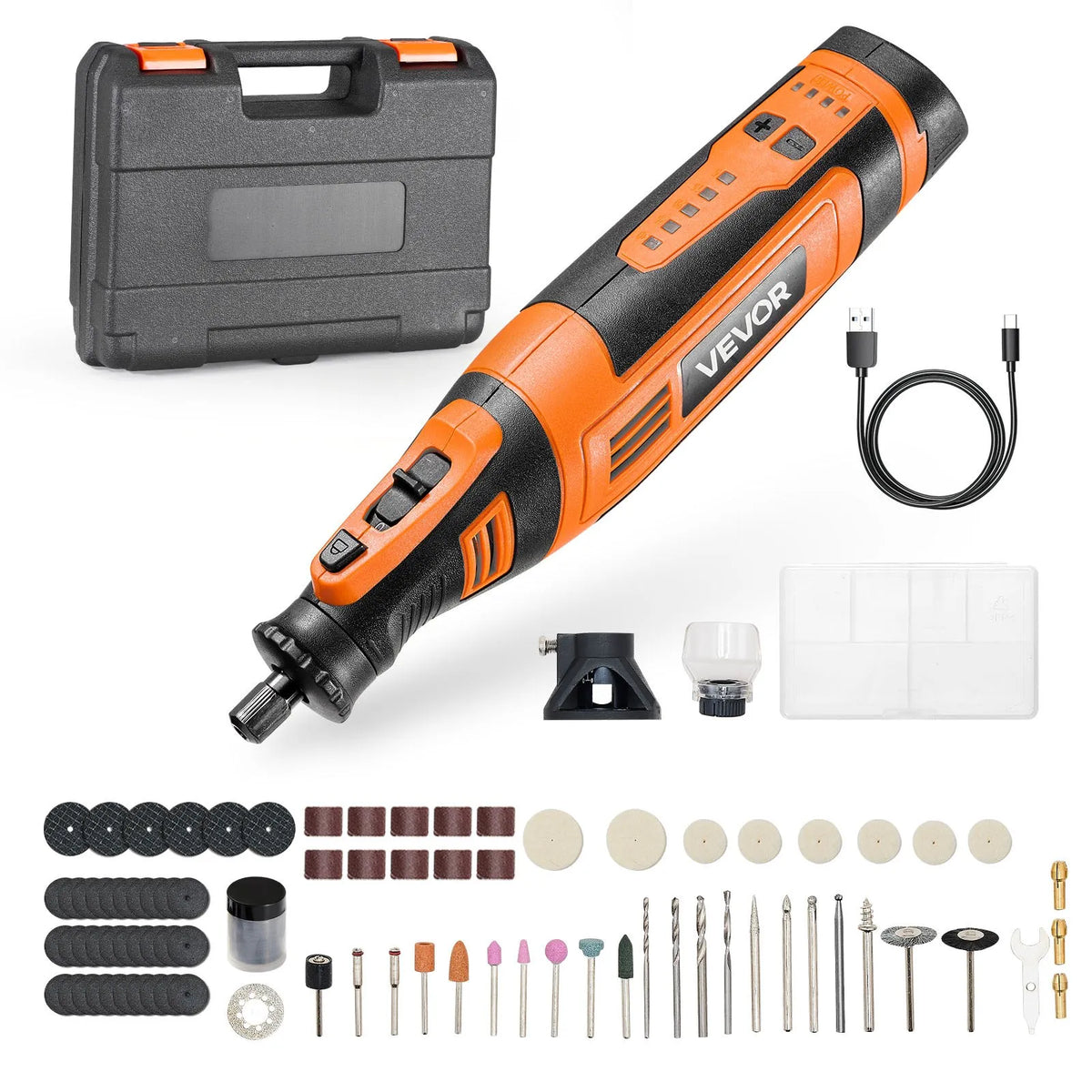 VEVOR 136-Piece Cordless DC 8V Mini Rotary Tool with 5 Speeds (5000–30000 RPM) for Engraving, Grinding, Polishing, Scraping, Sharpening, Cutting and Crafts