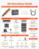VEVOR 136 daļu bezvadu DC 8 V mini rotācijas instruments ar 5 ātrumiem (5000–30000 apgr./min.) gravēšanai, slīpēšanai, pulēšanai, grebšanai, asināšanai, griešanai un rokdarbiem