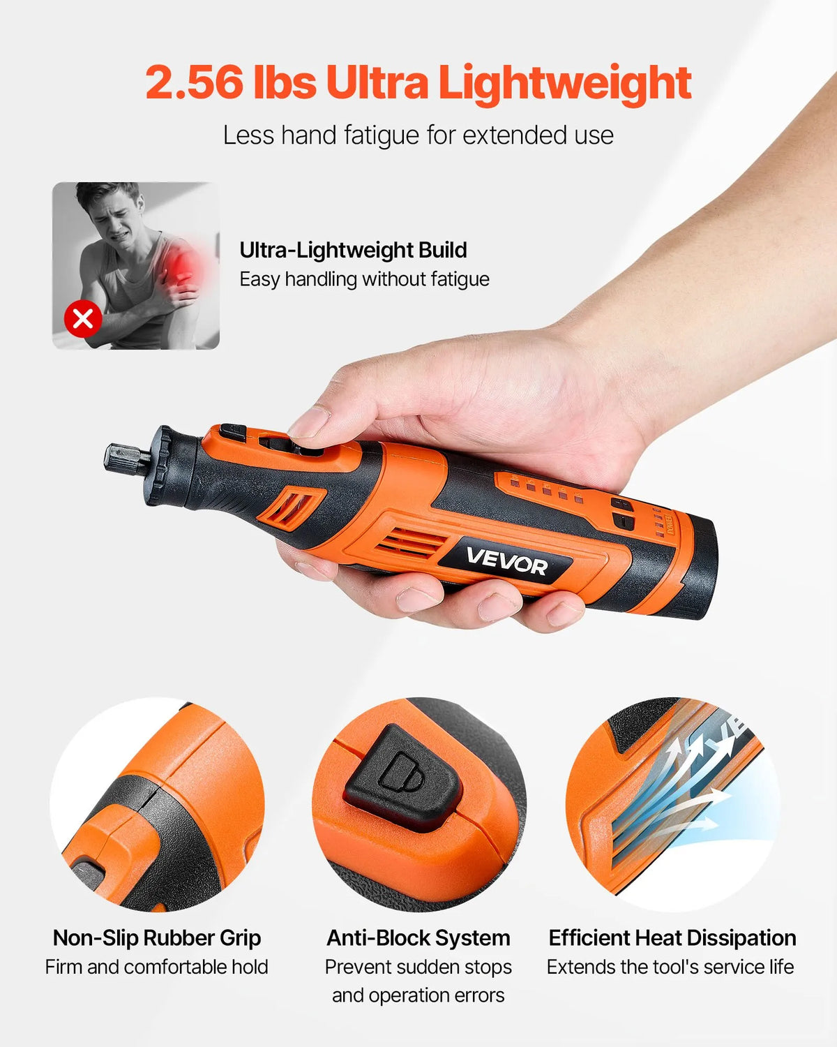 VEVOR 136-Piece Cordless DC 8V Mini Rotary Tool with 5 Speeds (5000–30000 RPM) for Engraving, Grinding, Polishing, Scraping, Sharpening, Cutting and Crafts