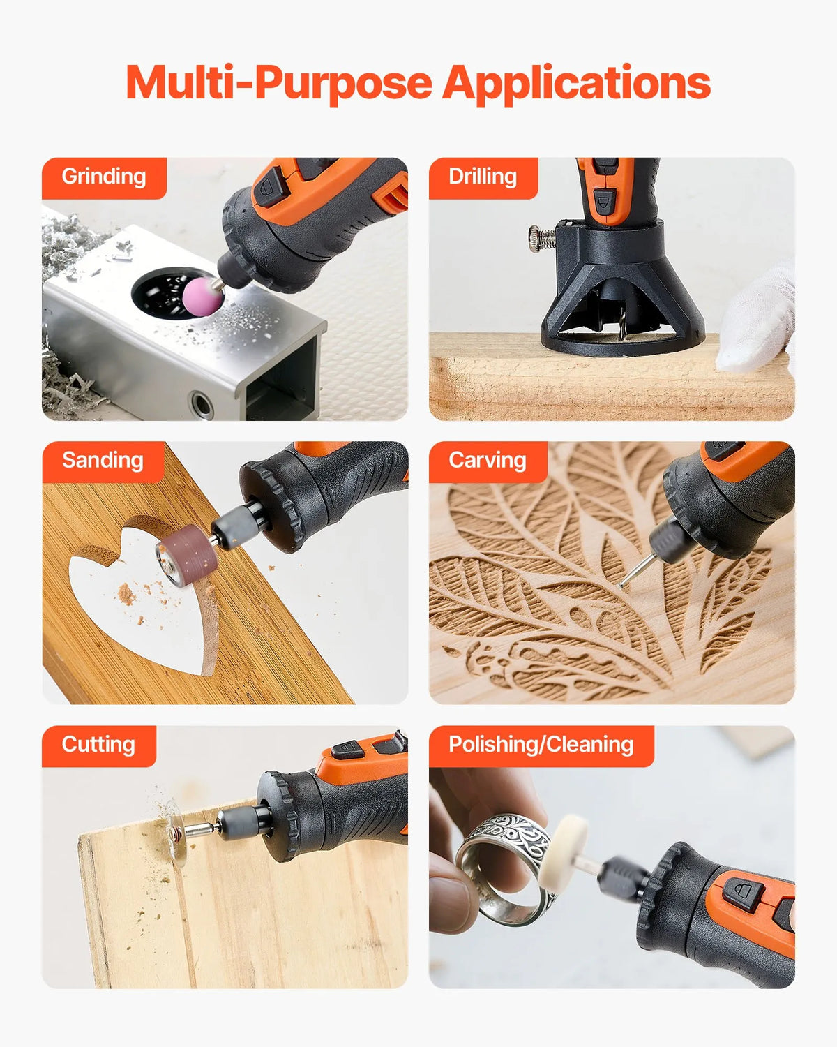 VEVOR 136-Piece Cordless DC 8V Mini Rotary Tool with 5 Speeds (5000–30000 RPM) for Engraving, Grinding, Polishing, Scraping, Sharpening, Cutting and Crafts