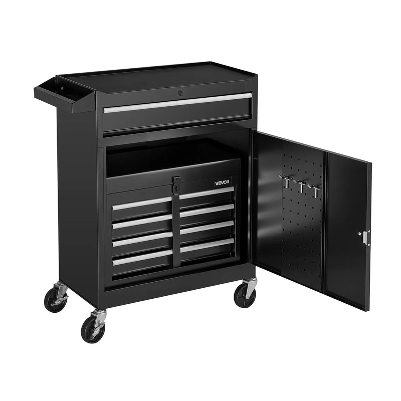 VEVOR pārvietojams instrumentu skapis ar 2 vienā dizainu, 5 atvilktnēm, noņemamu augšējo metāla kārbu, bloķēšanas stieni, aizsargoderi un instrumentu turētāju, garāžas un darbnīcas uzglabāšanas skapis