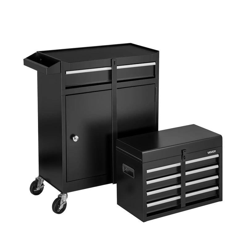 VEVOR pārvietojams instrumentu skapis ar 2 vienā dizainu, 5 atvilktnēm, noņemamu augšējo metāla kārbu, bloķēšanas stieni, aizsargoderi un instrumentu turētāju, garāžas un darbnīcas uzglabāšanas skapis