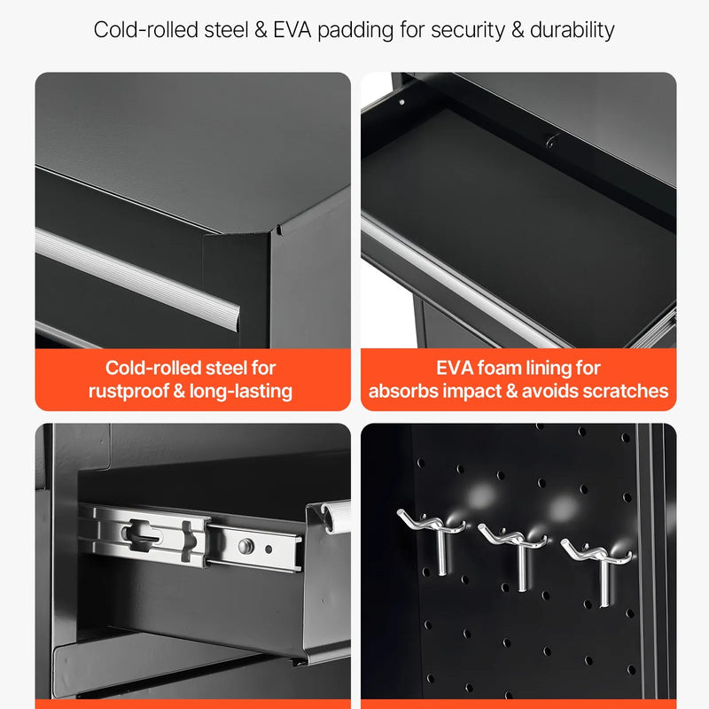 VEVOR pārvietojams instrumentu skapis ar 2 vienā dizainu, 5 atvilktnēm, noņemamu augšējo metāla kārbu, bloķēšanas stieni, aizsargoderi un instrumentu turētāju, garāžas un darbnīcas uzglabāšanas skapis