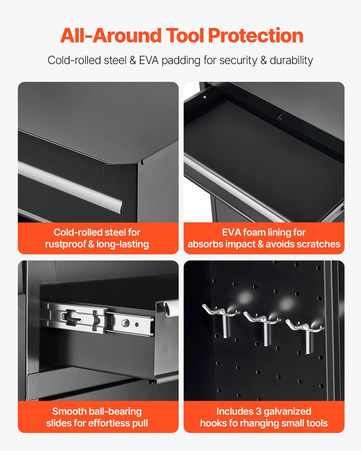 VEVOR Portable Tool Cabinet with 2-in-1 Design, 5 Drawers, Removable Top Metal Chest, Locking Bar, Tool Holder and Organiser, Garage and Workshop Storage Cabinet