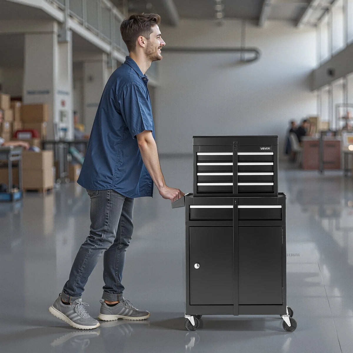 VEVOR Portable Tool Cabinet with 2-in-1 Design, 5 Drawers, Removable Top Metal Chest, Locking Bar, Tool Holder and Organiser, Garage and Workshop Storage Cabinet