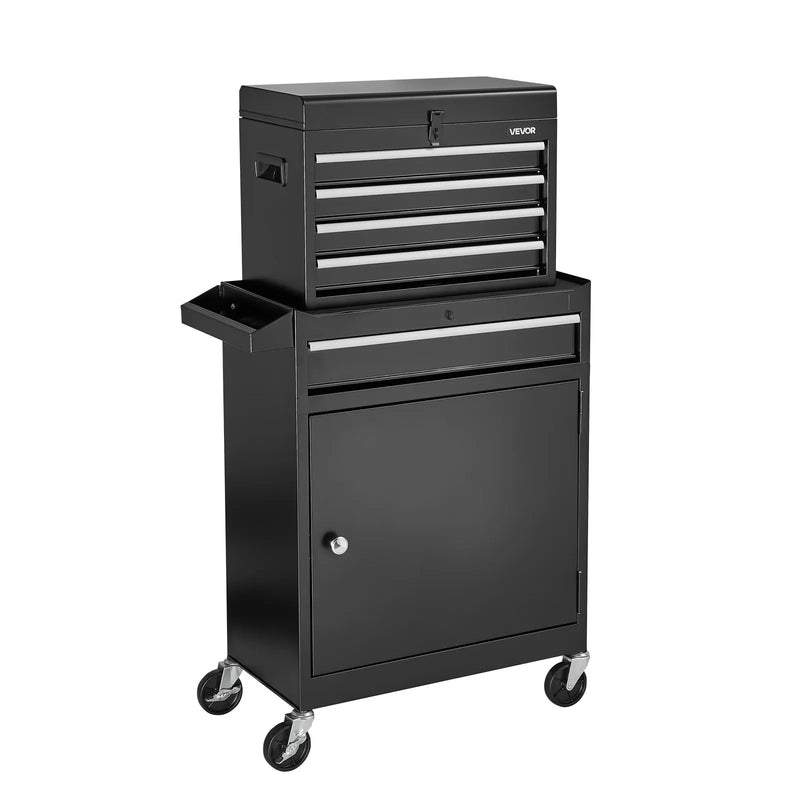 VEVOR pārvietojams instrumentu skapis ar 2 vienā dizainu, 5 atvilktnēm, noņemamu augšējo metāla kārbu, bloķēšanas stieni, aizsargoderi un instrumentu turētāju, garāžas un darbnīcas uzglabāšanas skapis