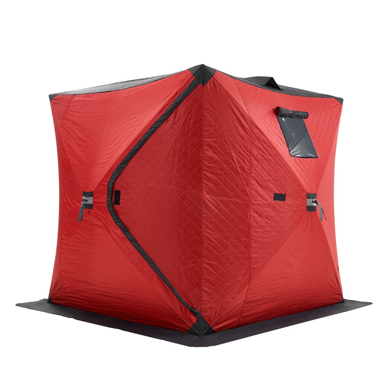VEVOR  1.8x1.8x2 m 3-4 personu zemledus makšķerēšanas telts ar noņemamu ventilācijas logu un pārnēsāšanas somu, melna/sarkana
