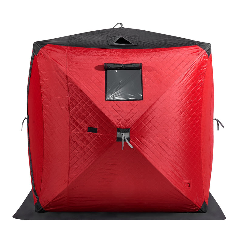 VEVOR  1.8x1.8x2 m 3-4 personu zemledus makšķerēšanas telts ar noņemamu ventilācijas logu un pārnēsāšanas somu, melna/sarkana