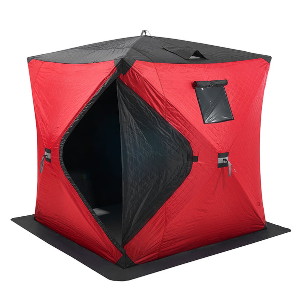 VEVOR  1.8x1.8x2 m 3-4 personu zemledus makšķerēšanas telts ar noņemamu ventilācijas logu un pārnēsāšanas somu, melna/sarkana