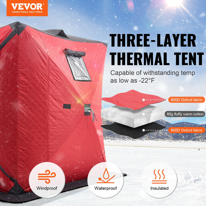 VEVOR  1.8x1.8x2 m 3-4 personu zemledus makšķerēšanas telts ar noņemamu ventilācijas logu un pārnēsāšanas somu, melna/sarkana