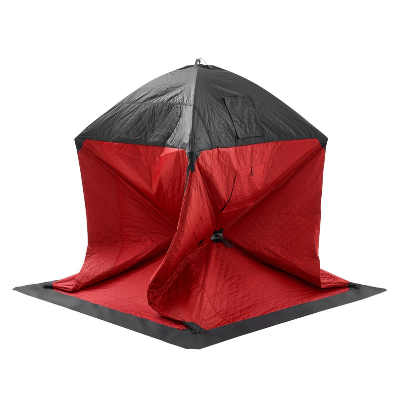 VEVOR  1.8x1.8x2 m 3-4 personu zemledus makšķerēšanas telts ar noņemamu ventilācijas logu un pārnēsāšanas somu, melna/sarkana